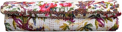 Miniatura 7 de Sophia-Art Colcha Kantha hecha a mano con estampado de pájaros, manta Kantha, funda de cama, colcha King Kantha, ropa de cama bohemia Kantha tamaño