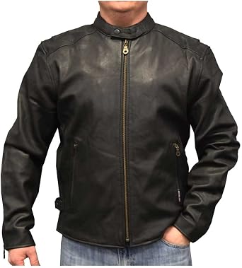 Redline Mens Light-Weight Leather Touring Motorcycle Jacket, Black M-600SR