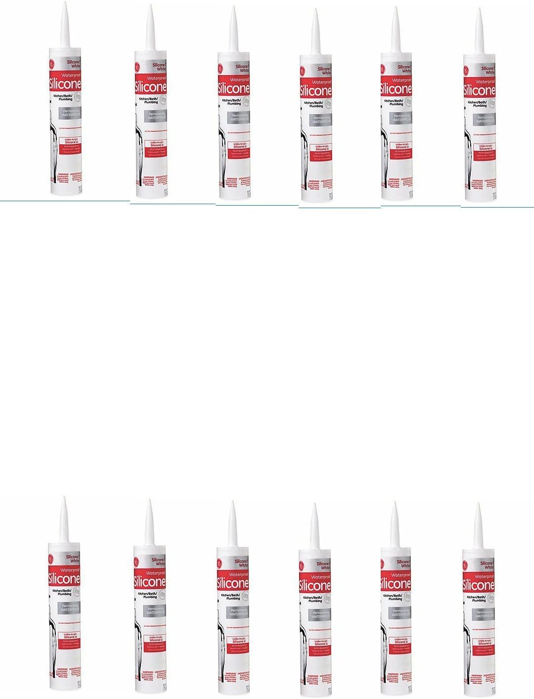 GE 712 Silicone I Bathroom Tub and Tile Caulk, 10.1 oz, White (Pack of 12)