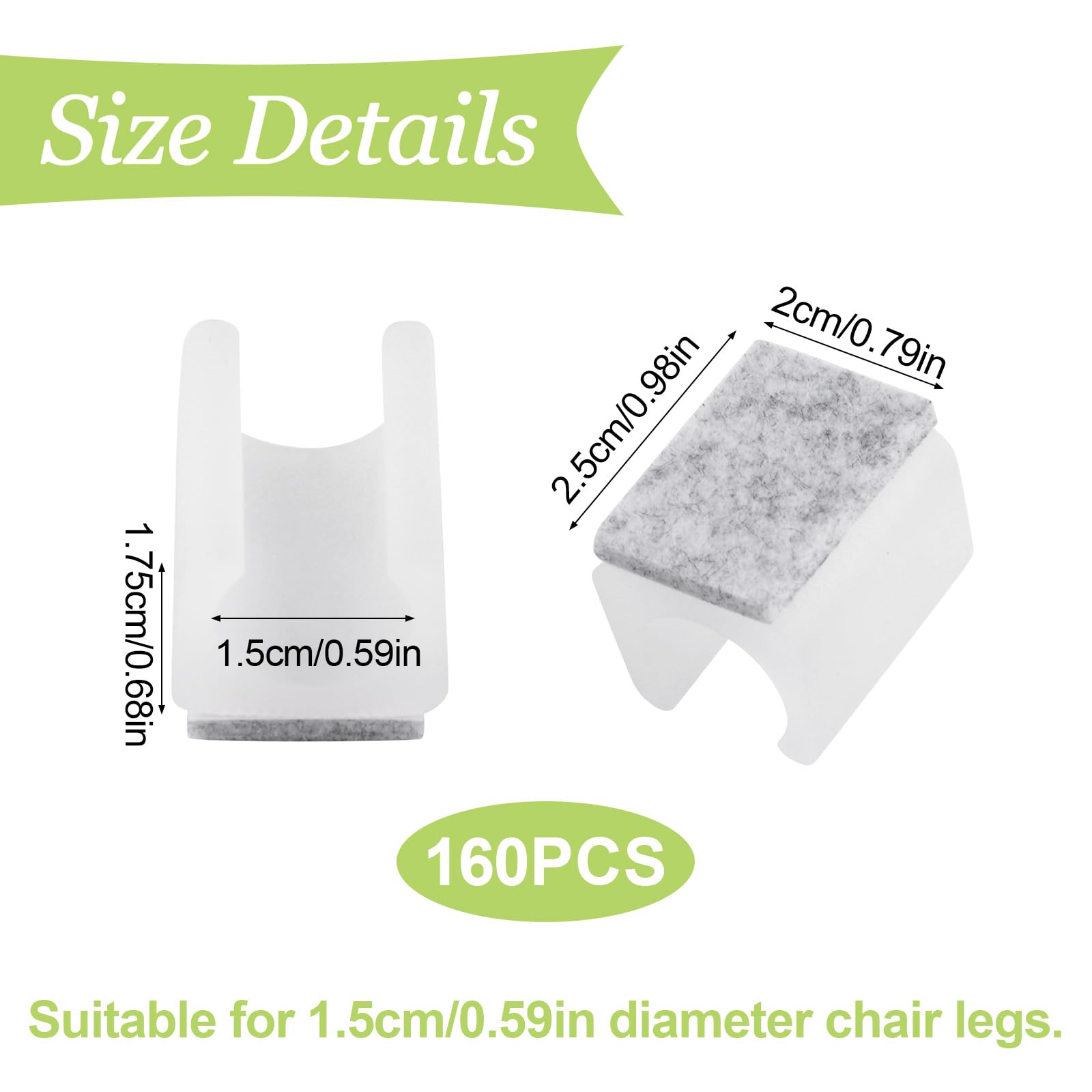 160 almohadillas de plástico para patas de silla de 15 mm, protectores de suelo con almohadillas de fieltro en forma de U, protectores de patas rectangulares antideslizantes para patas