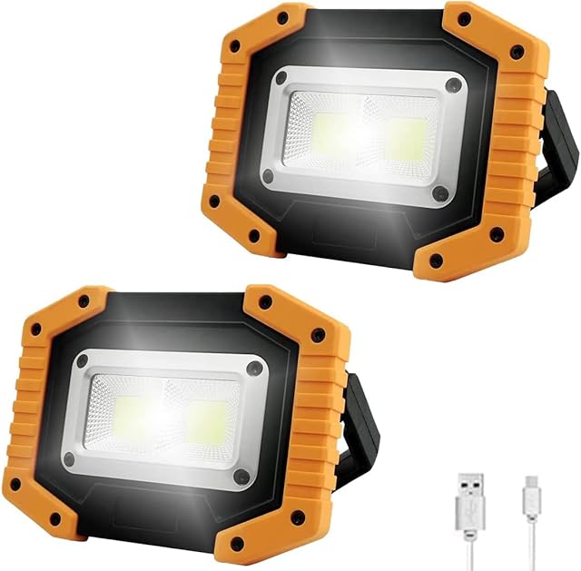 MANDANOUS LED Rechargeable Portable Work Light - 30W 2000LM USB Super Bright Cordless Outdoor Floodlight Battery Powered Flood Working Site COB Security Light for Garage/Workshop/Camping/Hiking