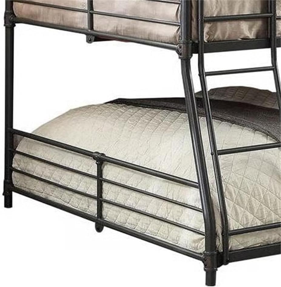 Pemberly Row Triple Bunk Bed, Twin Over Full Over Queen, Black Metal, Industrial Pipe Design, Antique Copper Detailing, Space-Saving Frame, Metal Guardrails, Attached Ladder, Ideal for Kids' Room or