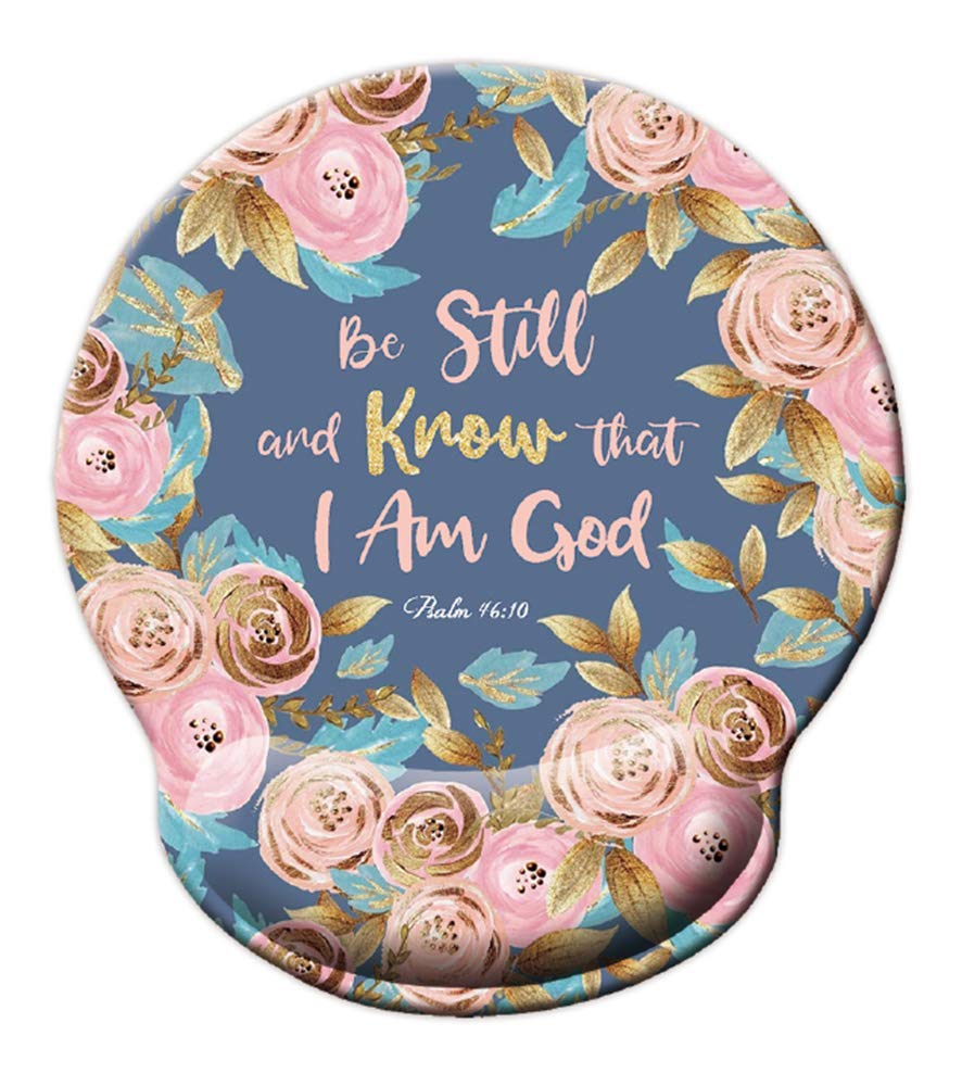 Bible Quote Mouse pad, Be Still and Know That I am God - Psalm 46:10 Mousepad, Watercolor Floral Mousepad with Wrist Support, Cute Wrist Pad for Computer, Laptop, Home Office Gaming, Working