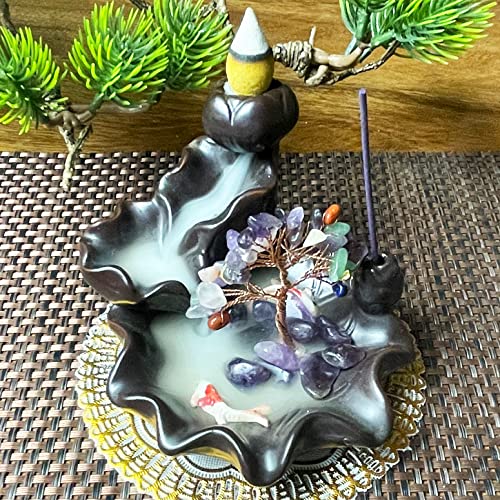 Zvaiuk Ceramic Waterfall Incense Burner, Crystal Backflow Incense Holder With Update 30 Backflow Incense Cones + 50 Incense Stick ，Mat，Tweezers, Aromatherapy Yoga Decor… (Black) #TOP2