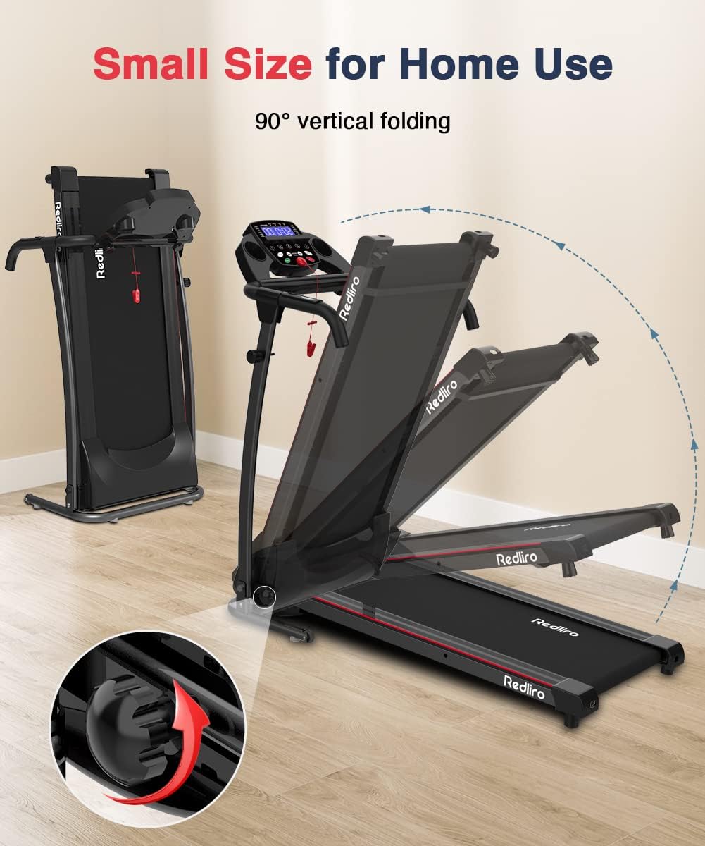 Redliro Electric Treadmill Foldable Exercise Walking Machince for Apartment Home/Office Jogging Compact Folding Easy Assembly 12 Preset Program 2 Wheels LCD Display