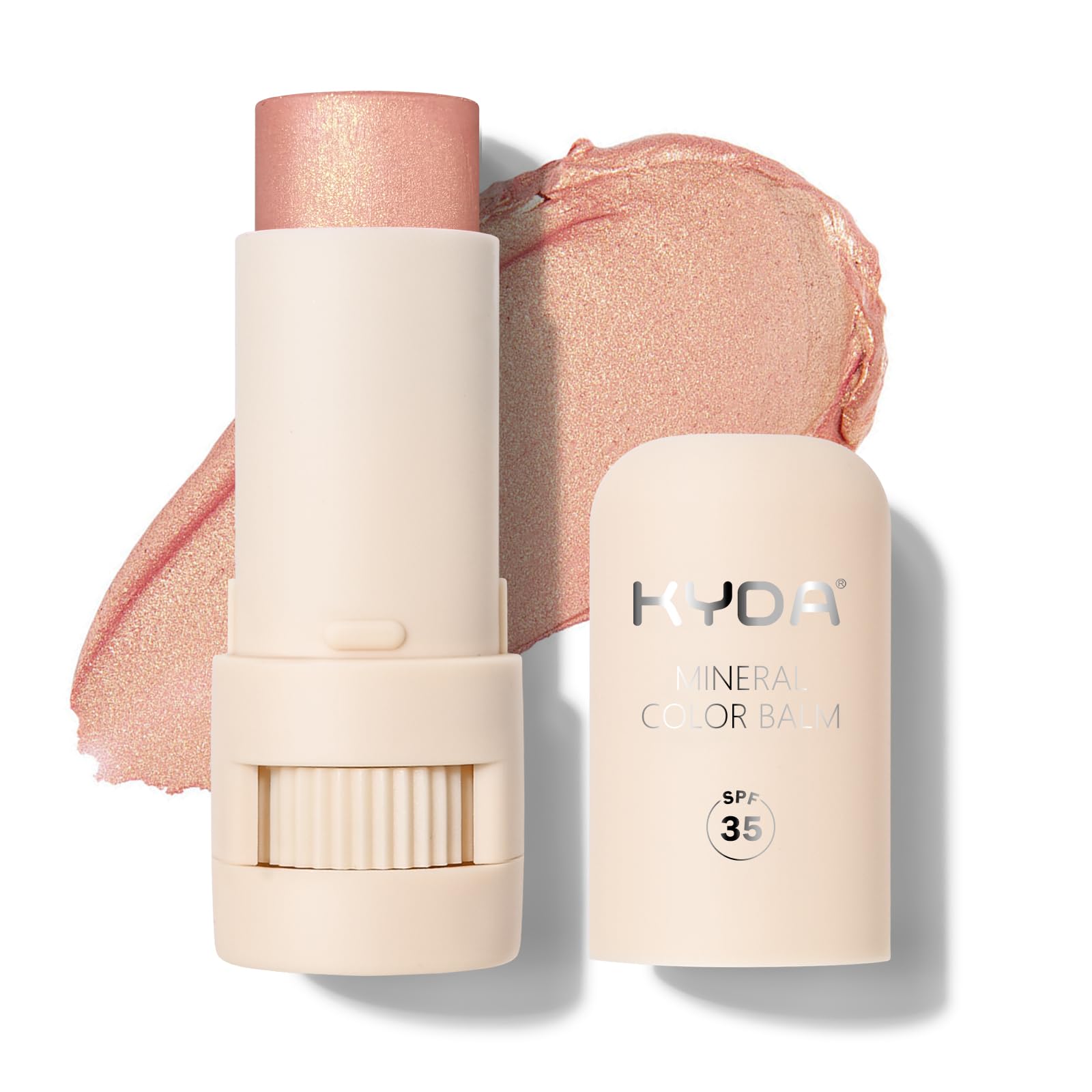 KYDA Mineral Color Balm, SPF 35, Buildable Shimmer Color for Lip and Cheek Natural Shimmer Cream Blush Stick