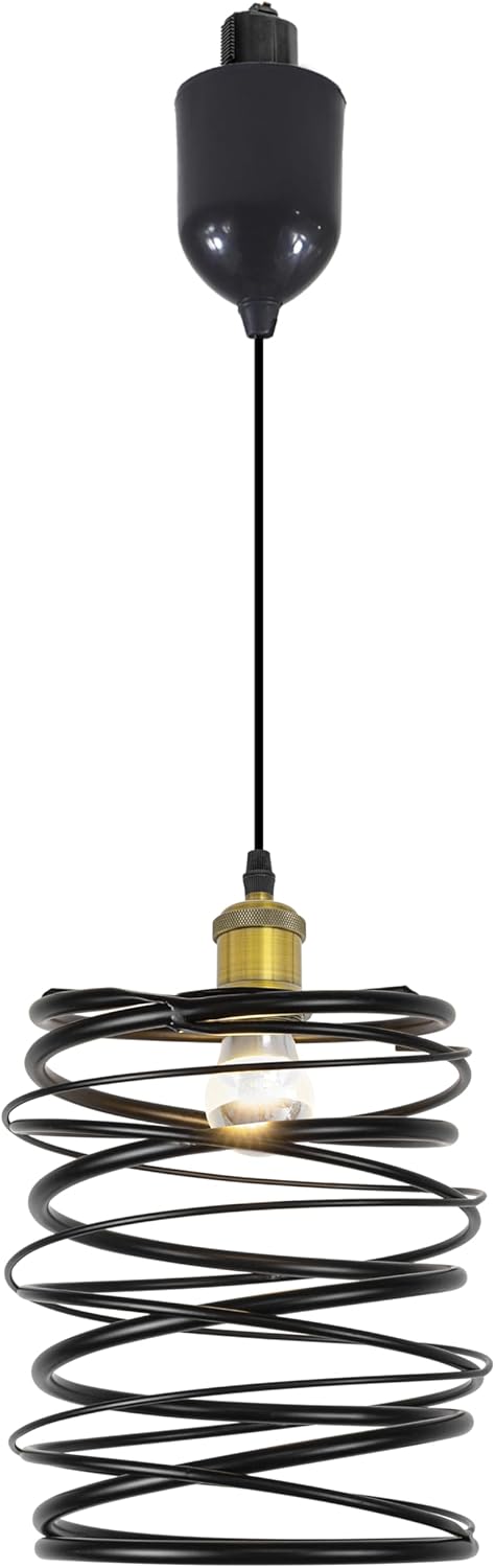 Kiven J-Type track lighting pendants Adjustable Height,Industrial J track pendant lights with Iron Guard Lampshade,Farmhouse Track Lighting Fixture for Kitchen Island Hallway Cafe,Gold(1 pack)