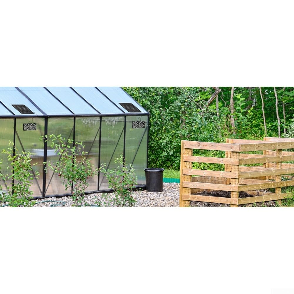 Kit de ventilador dual alimentado por energía solar de 15 W, IP65 impermeable 2600 RPM alta ventilación para invernadero cobertizo casa de mascotas, panel de silicona monocristalina con 2 ventiladores