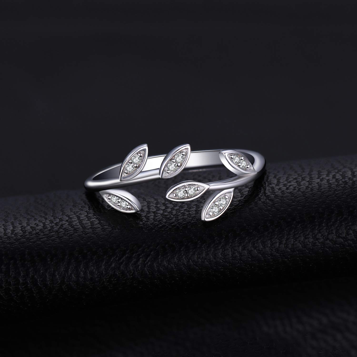 JewelryPalace Bague Ouverte Réglable Zircone Cubique Anneau Femme Argent 925 Plaqué Or Jaune Or Rose, Bague de Fiançailles Feuilles d'Olivier Bagues Anniversaire Mariage Promise Alliance, Bijoux Femme