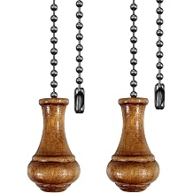 2Pack Retro Wooden Ceiling Fan Pull Chain Extender, 12in Decorative Fan String Pulls Extension,3mm Diameter Beaded Chain Pulls Ornaments with Connector