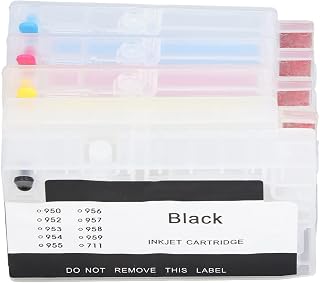 Refillable Cartridge, Printer Ink Refill Box High Efficiency 4 Colors Smooth Output Reusable with Permanent Chip for Printing Photo Document(for HP 950BK 951 C M Y)
