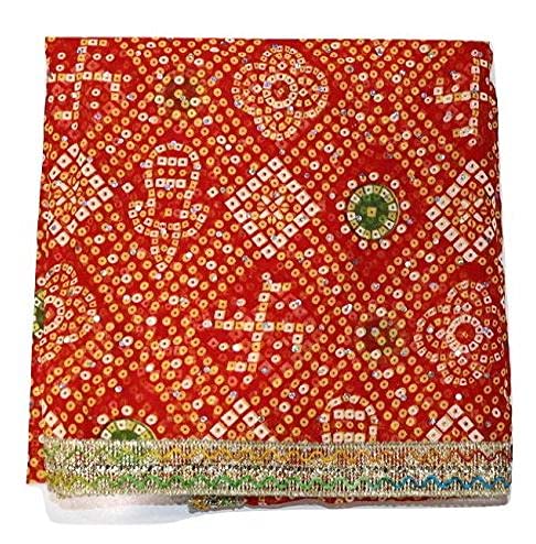 KAM Women Net HOME Bandhani Puja Chunri/Chunari/Chundadi, Navratri Chunni for Kanya Pujan,Devi MATA Ki Chunni, Bandhani Chunri Size - Full,Red-picture-32