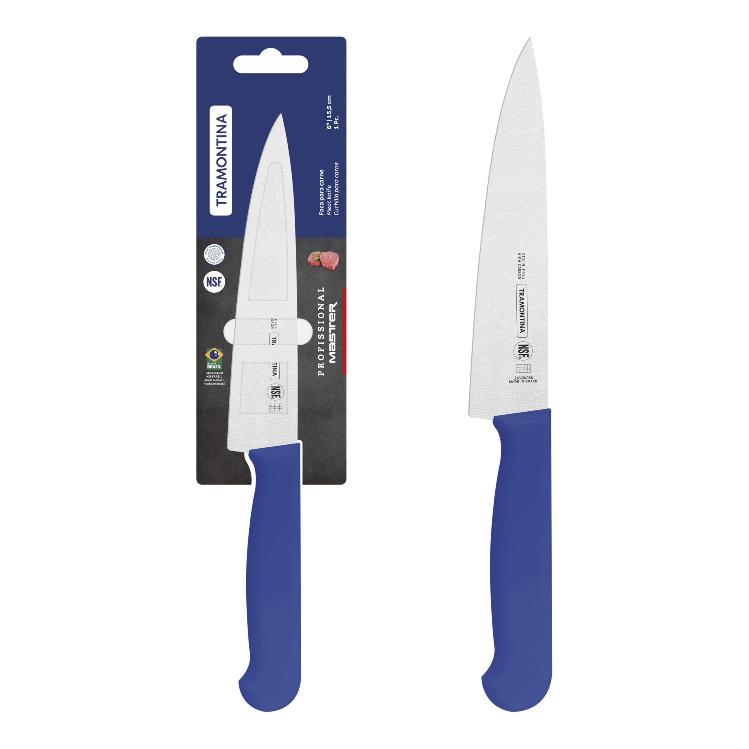 Tramontina Professional 6 Inches Meat Knife with Stainless Steel Blade and Blue Polypropylene Handle with Antimicrobial Protection