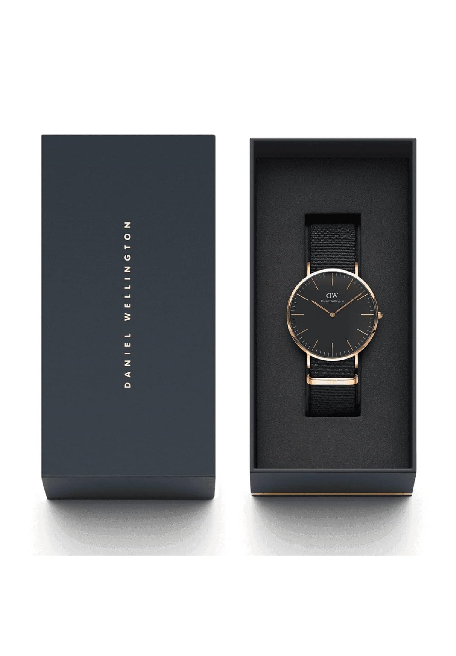 Daniel Wellington Orologio classico Cornovaglia, nero, oro rosa, 40 mm, NATO, da uomo