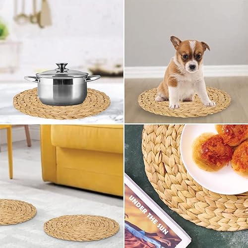 Miniatura 3 de BARIEN - Juego de 10 manteles individuales tejidos redondos de 12 a 13 a 14 pulgadas, tejido de jacinto de agua natural para mesa de comedor,