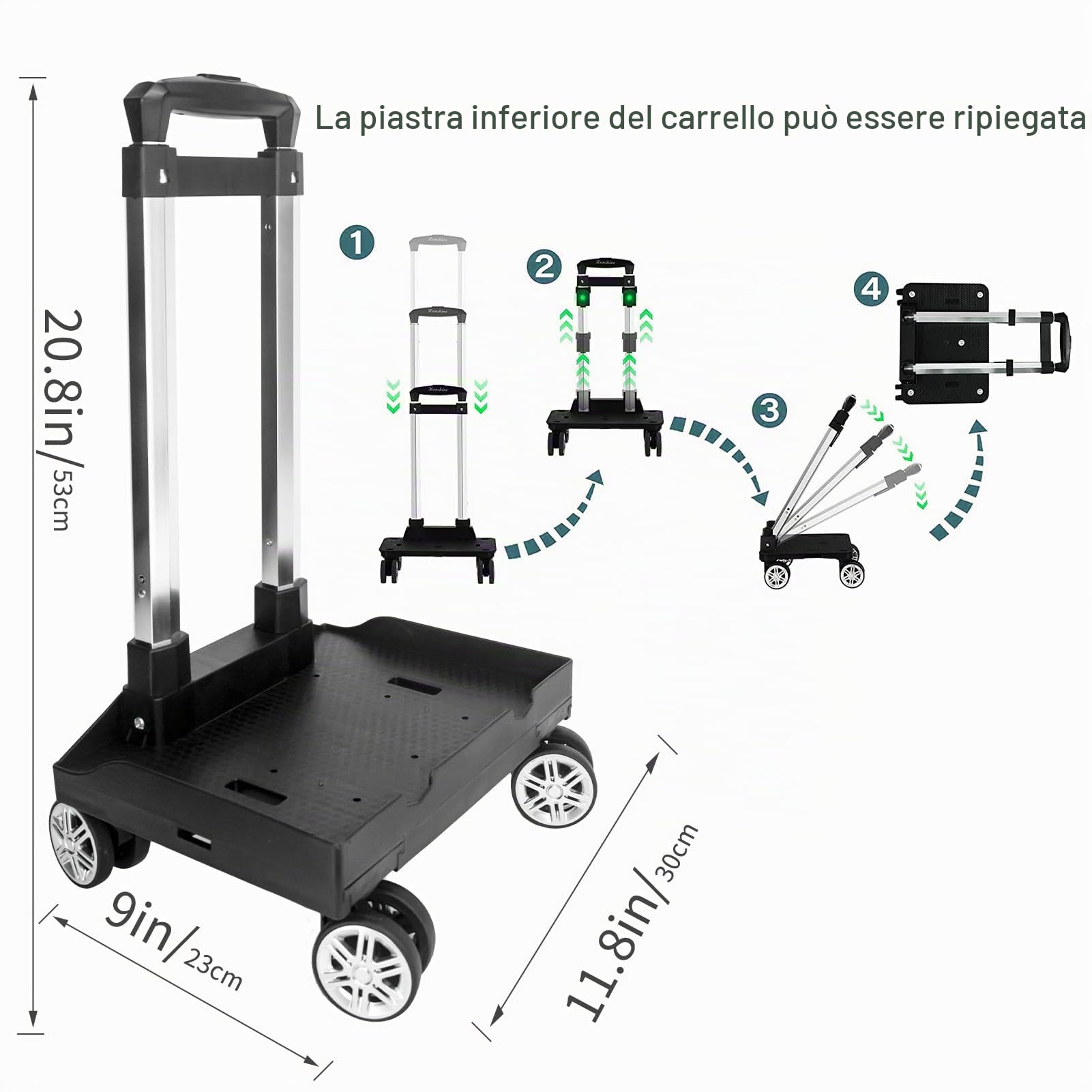 Trolley per zaino con base paraspigoli, carrello pieghevole con ruote girevoli | Telaio leggero in lega di alluminio con cinghia sicura per bagagli, ideale per zaini, borse per laptop e viaggi quotidiani