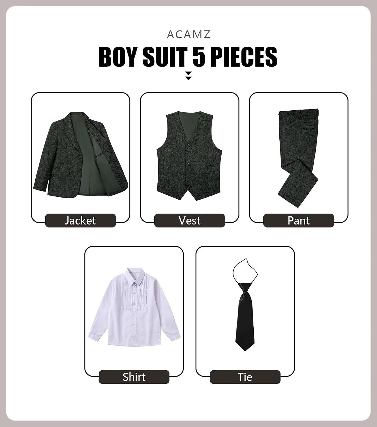 Boy's Suits Tweed Herringbone 5 Piece Tuxedo Wedding Suit for Kids with Tie