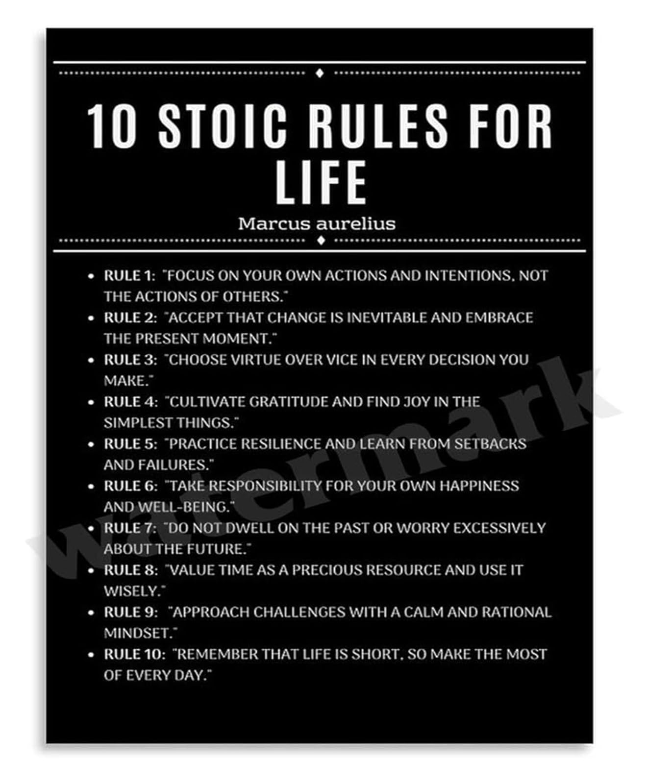 NWPNLXEA 10 Stoic Rules for Life Poster with Marcus Aurelius Maxims for Office Study and Motivational Wall Decor Framed,12x18inch(30x45cm)