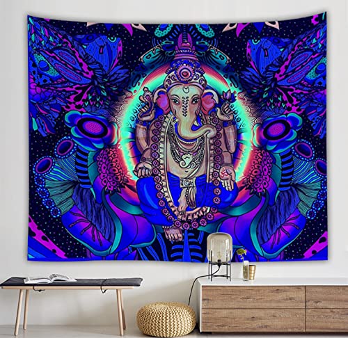 Wandtuch Elefant Mandala Schwarzlicht Wandteppich Fluoreszierend Uv Elephant Wandbehang Indisch Elefantenmotiv Tapisserie für Schlafzimmer Wohnzimmer Bohemian Psychedelic Picknickdecke,150x100cm Cover