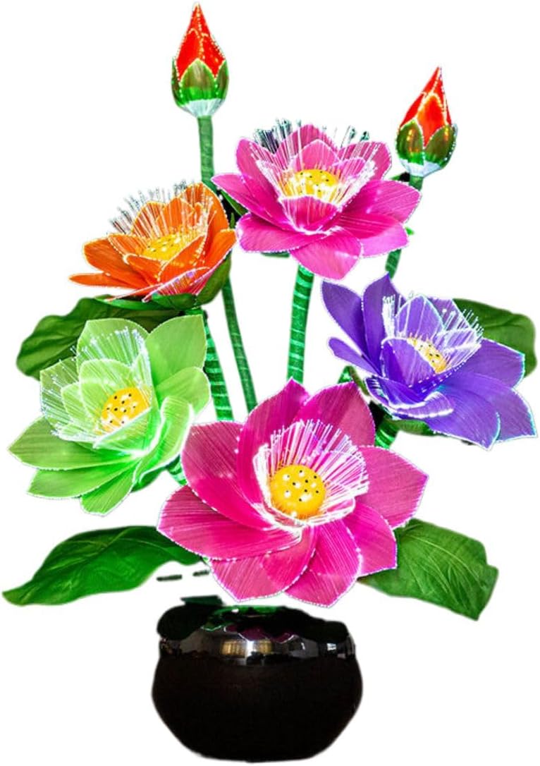 Ecqizer （ 七品深彩色（高53CM） 一支 ） Flower offering in front of Buddha fiber optic LED three-grade lotus lamp Buddha lamp colorful changing light lotus Buddha lamp induction lamp bonsai, 9113036672941