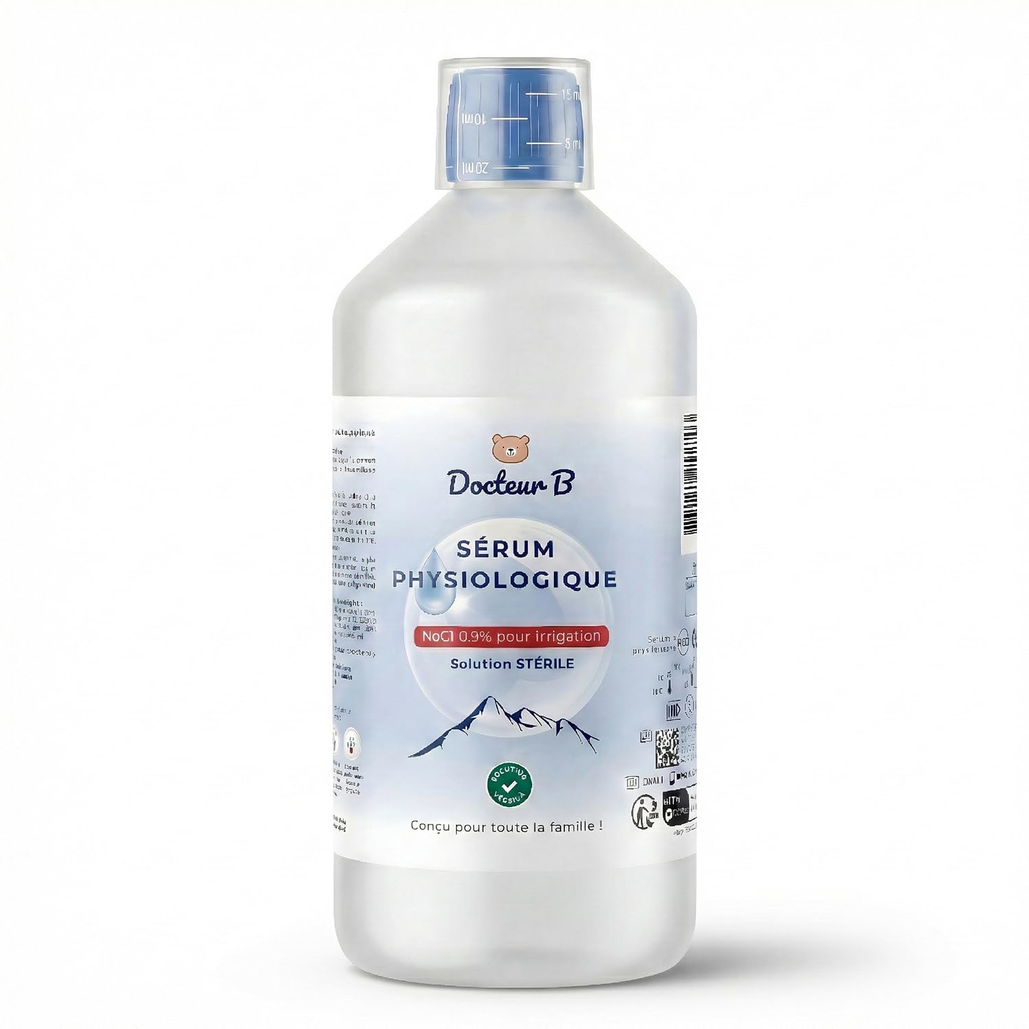 1L - DOCTEUR B Isotonische Kochsalzlösung 0,9% NaCl – Physiologische Salzlösung zur Nasenspülung, Nasenpflege, Baby-Anwendung und Wundreinigung