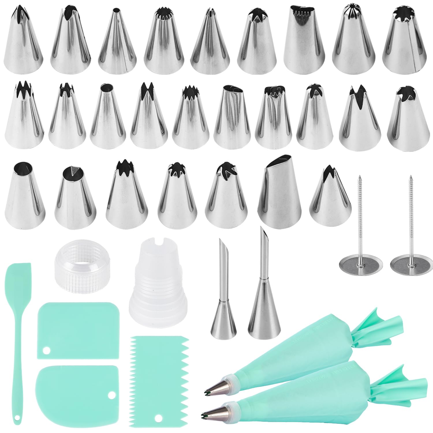 37Pcs Tips Set and Piping Bag: Maiziyun Stainless Steel Piping Nozzles Reusable TPU Piping Bag for Cupcakes Cake Piping Set