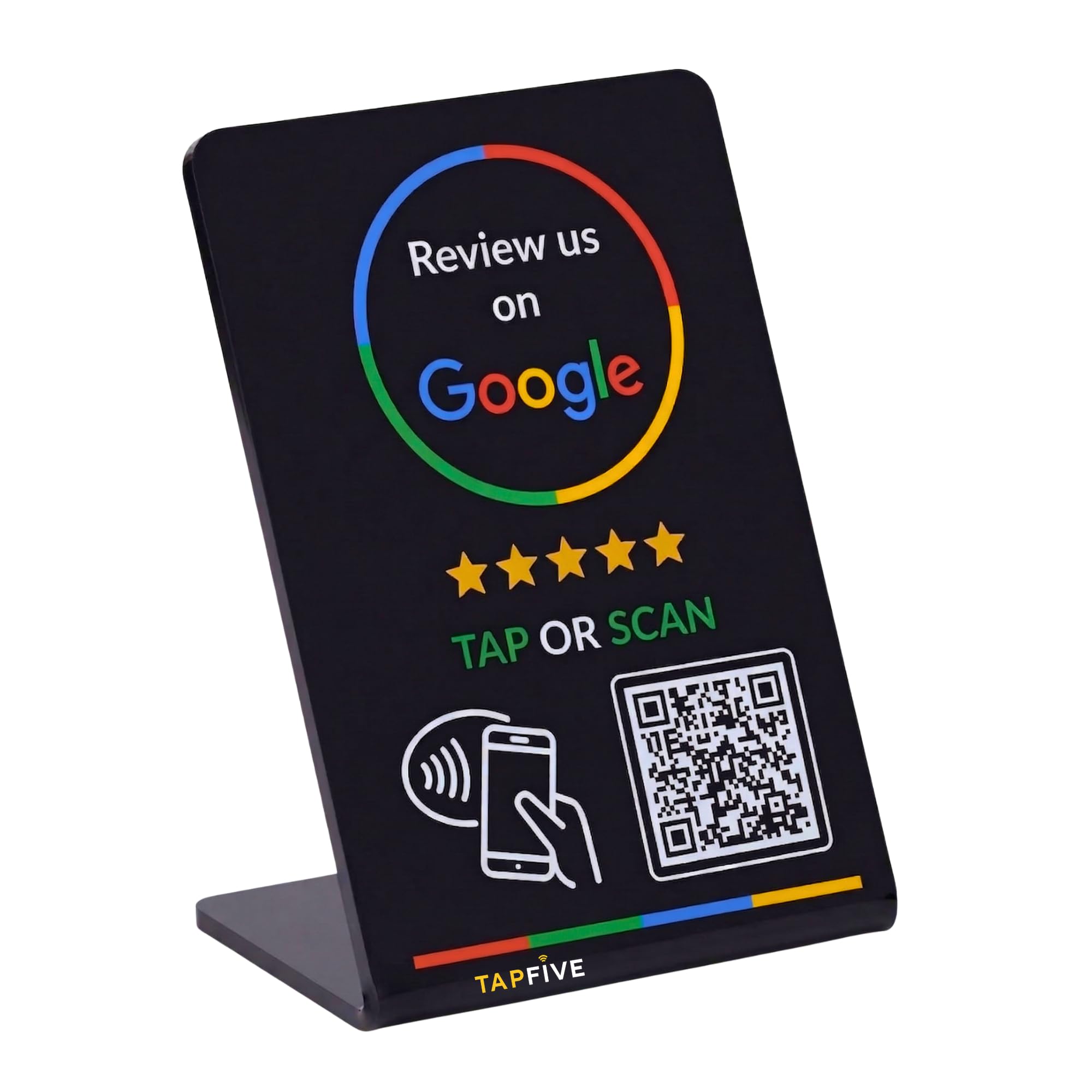 Google Review Stand by TapFive – NFC Tap &amp; QR Code Sign for Restaurants, Salons, Retail &amp; Front Desks | QR Code Stand - Lightning Fast | No Monthly Fees (Black, 1 Stand)