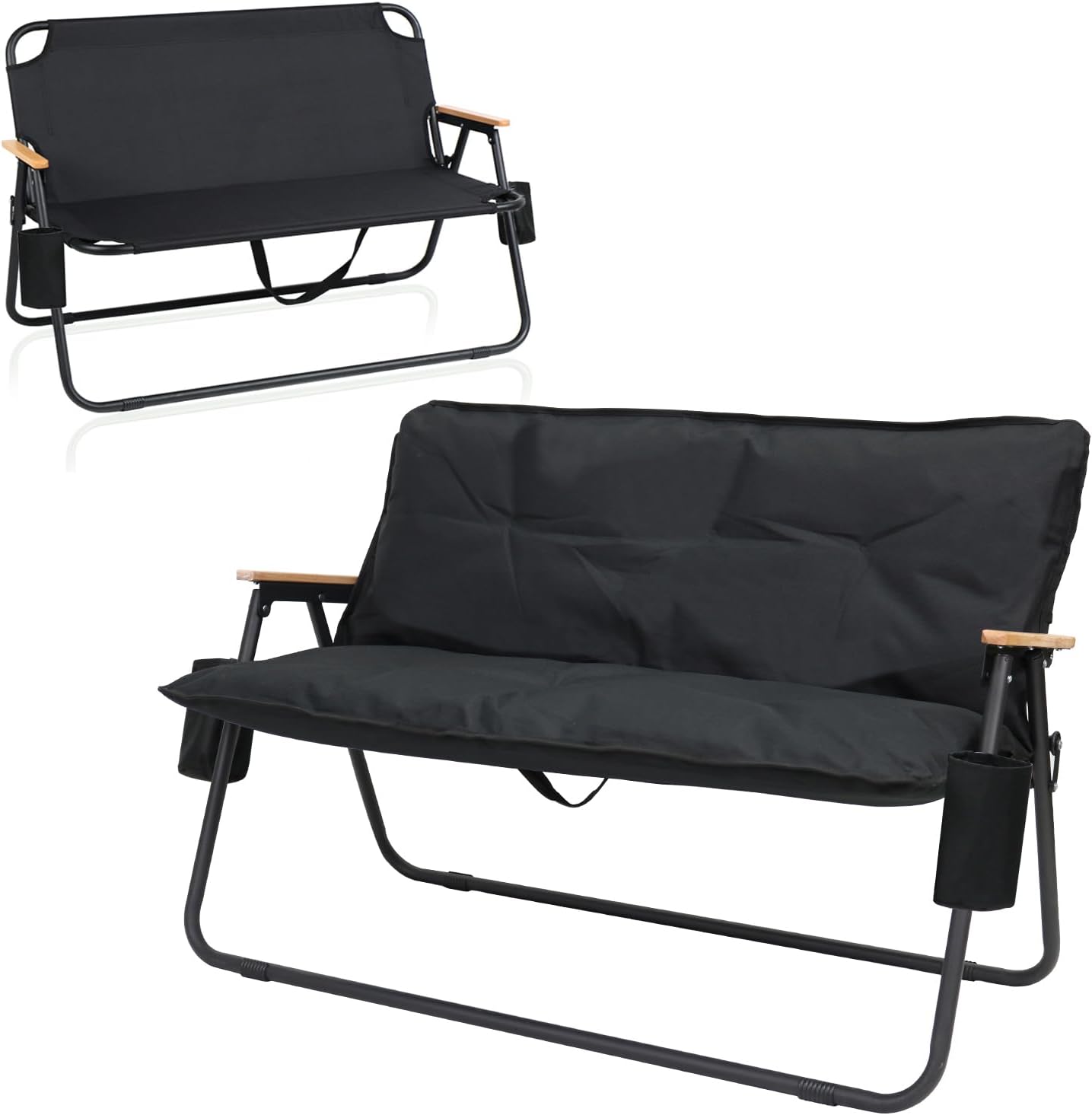 Loveseat Camping Chair with Detachable Cushion, Folding Double Camping Chair,Portable Beach Chair with Armrests and Cup Holder for Garden,Patio,Travel,Fishing