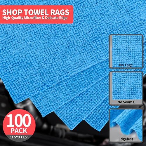 image for HOMERHYME Shop Towels, 100 Pack Microfiber Towels for Cars, Microfiber