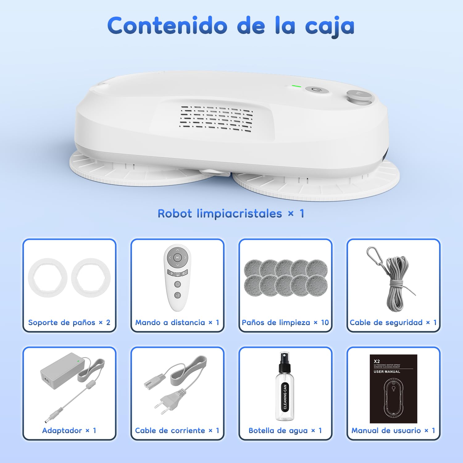 Obito Robot limpiacristales, Limpiador de Ventanas de Doble pulverización | planificación de trayectoria con IA, sistema de escalada constante, detección de bordes, para ventanas de gran altura