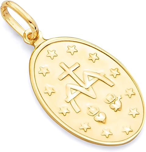 Miniatura 2 de Colgante de oro amarillo real de 14 quilates con medalla milagrosa de María  3 tamaños diferentes disponibles Oro amarillo