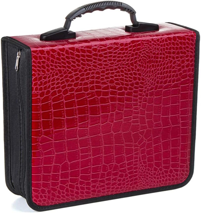 EXCEART CD DVD Media Storage Case Large 400-Capacity PU Leather Bag Wallet Allbum Holder Pouch for Car Home Office Travel Red