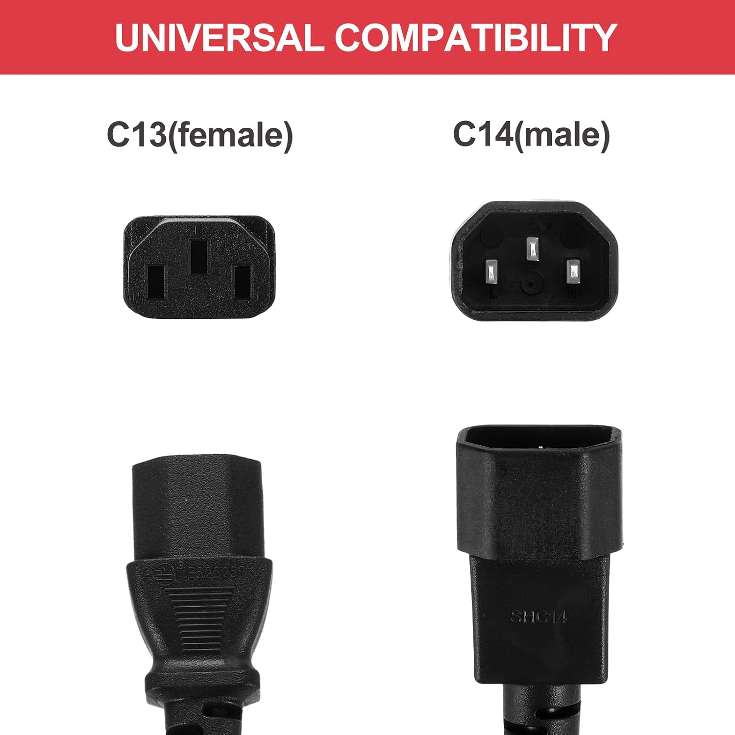 MECCANIXITY 10ft 18 AWG Black 18/3 Universal Power Cord C14 to C13 10A 250V 3-Prong Extension PDU Power Cables for PC,Computer,Printers,TV,AC Adapter,Laptop,Monitor
