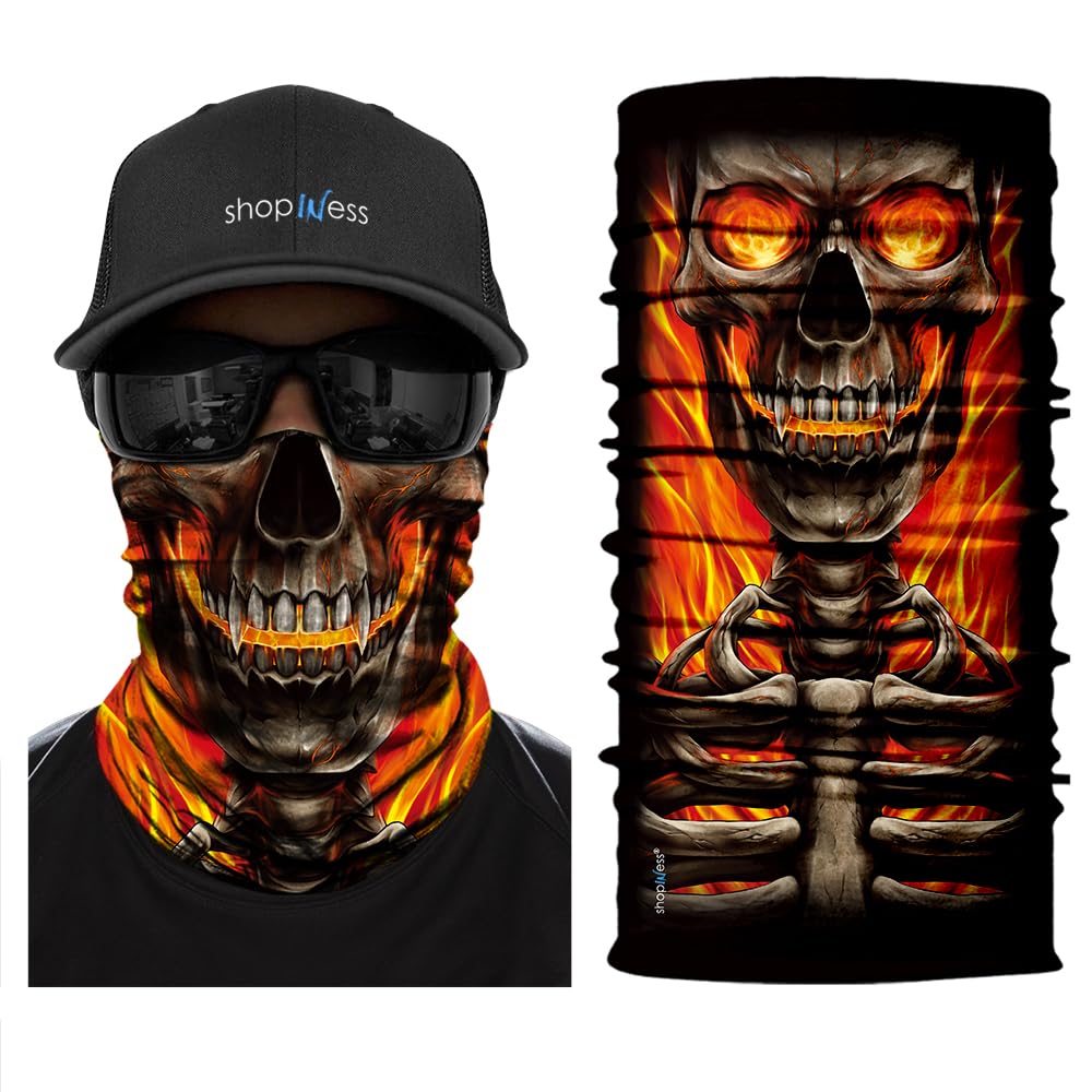 Shopiness Unisex Flames Neck Warmer Tube Scarf Adult Multifunctional Headband Bandana Skull Neck Gaiter For Motorbike Sport Parties Halloween And Carnival Outdoor Activities Skull (Flames)