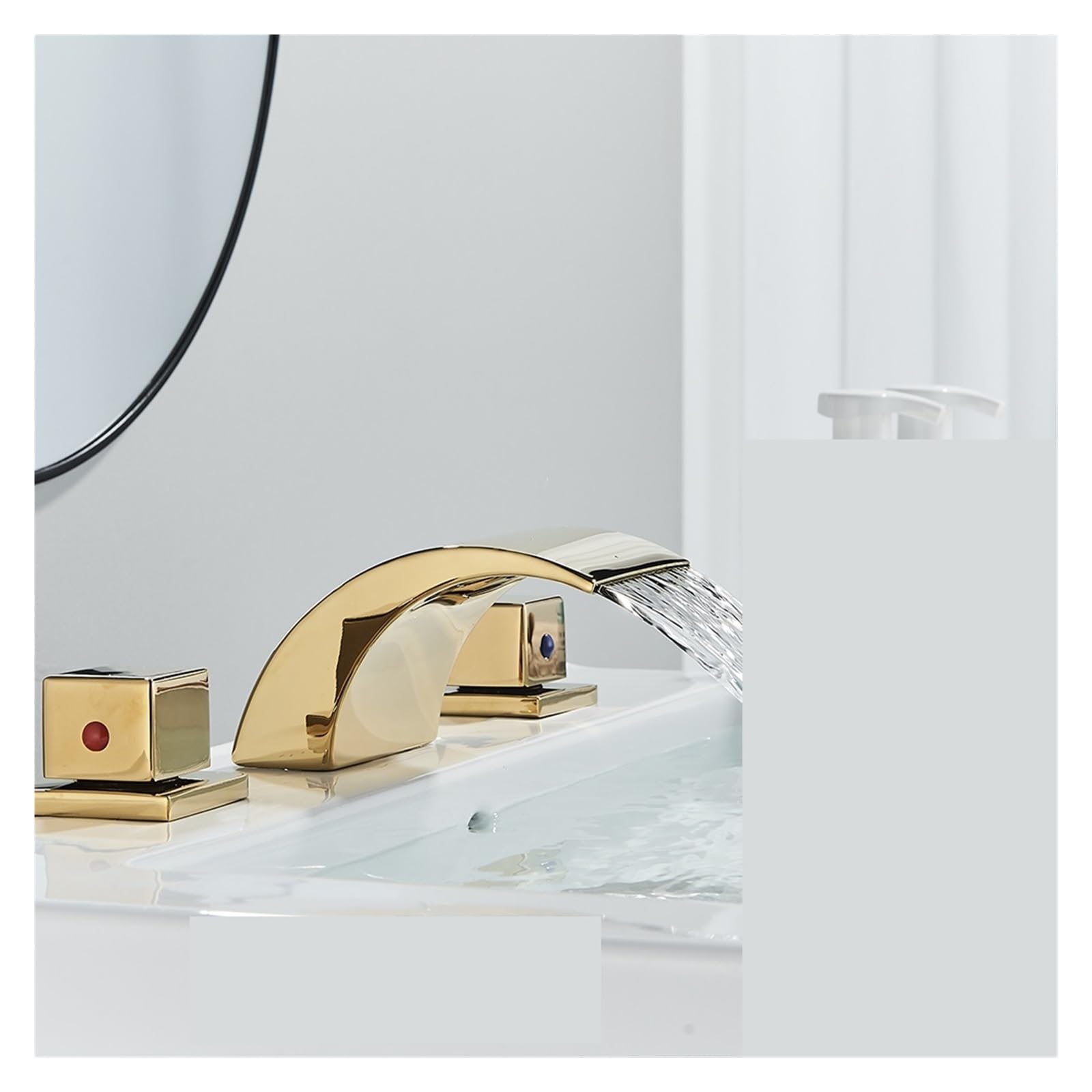 Robinet de baignoire à double poignée cristal et mitigeur cascade de pont doré