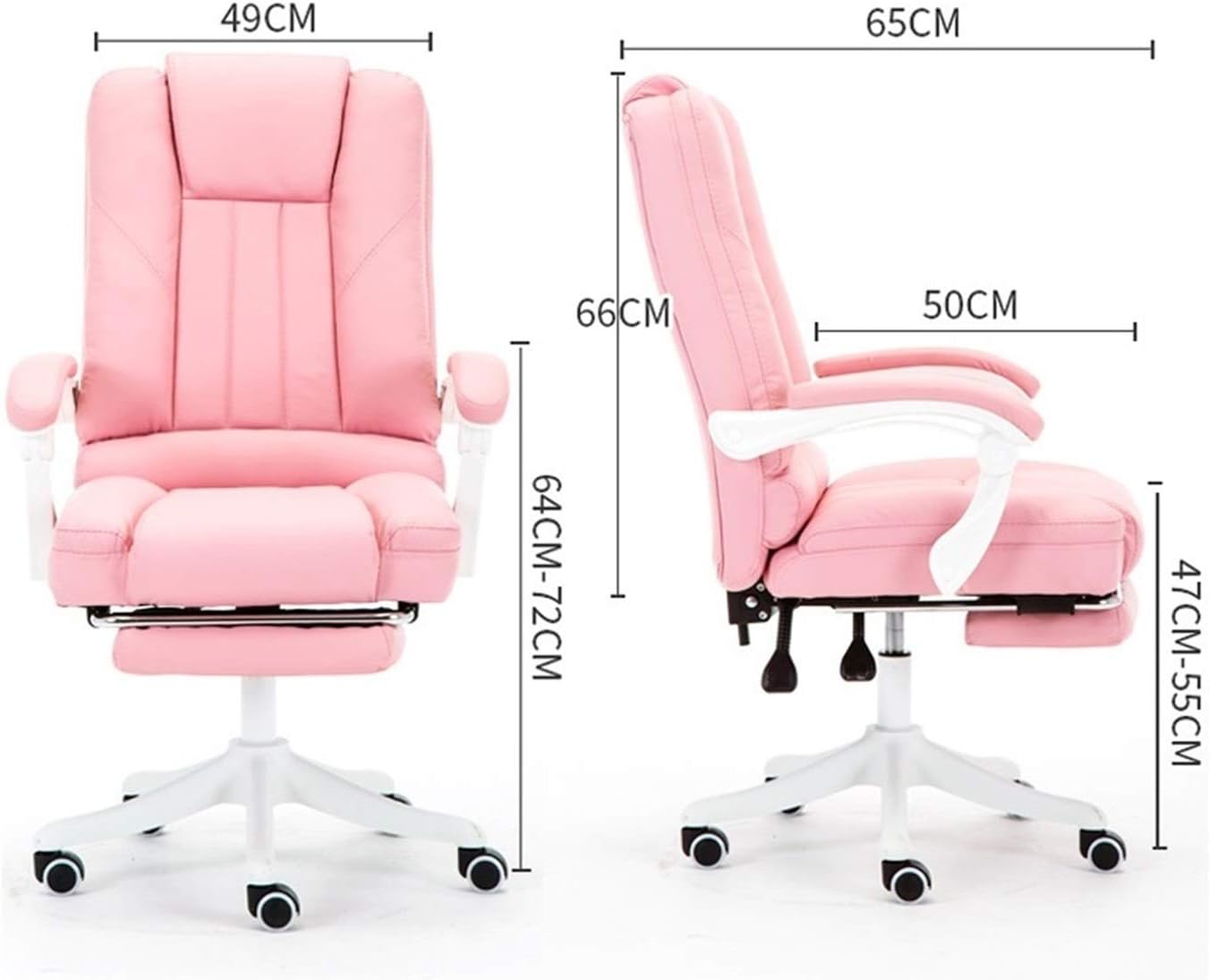 Office Chair Game Chair Recliner Chair Ergonomic Task Chair Rotating Seat Retractible Footrest Pink White Black (Color : White)