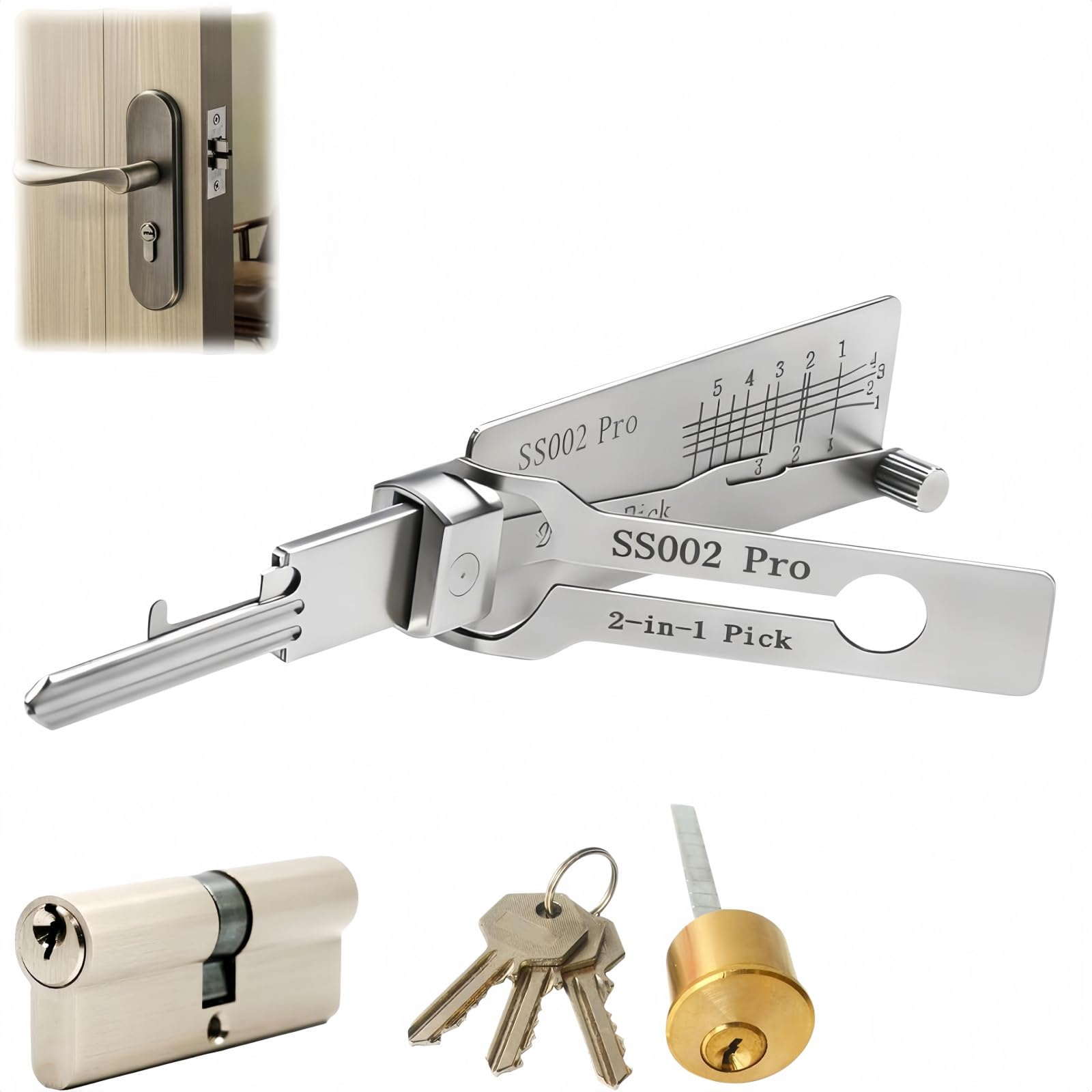 Master Key Decoder Lock Picking Tool,2-in-1 Stainless Steel Lock Pick
