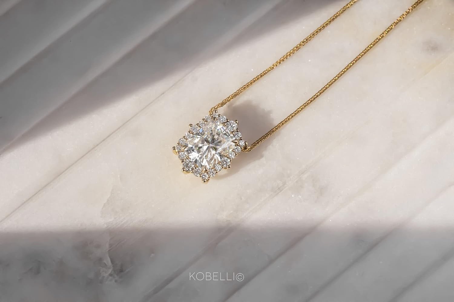 Kobelli Lab Grown Diamond Radiant Moissanite (DEF/VS) Pendant Necklace (22") 14K Gold Raina Necklace