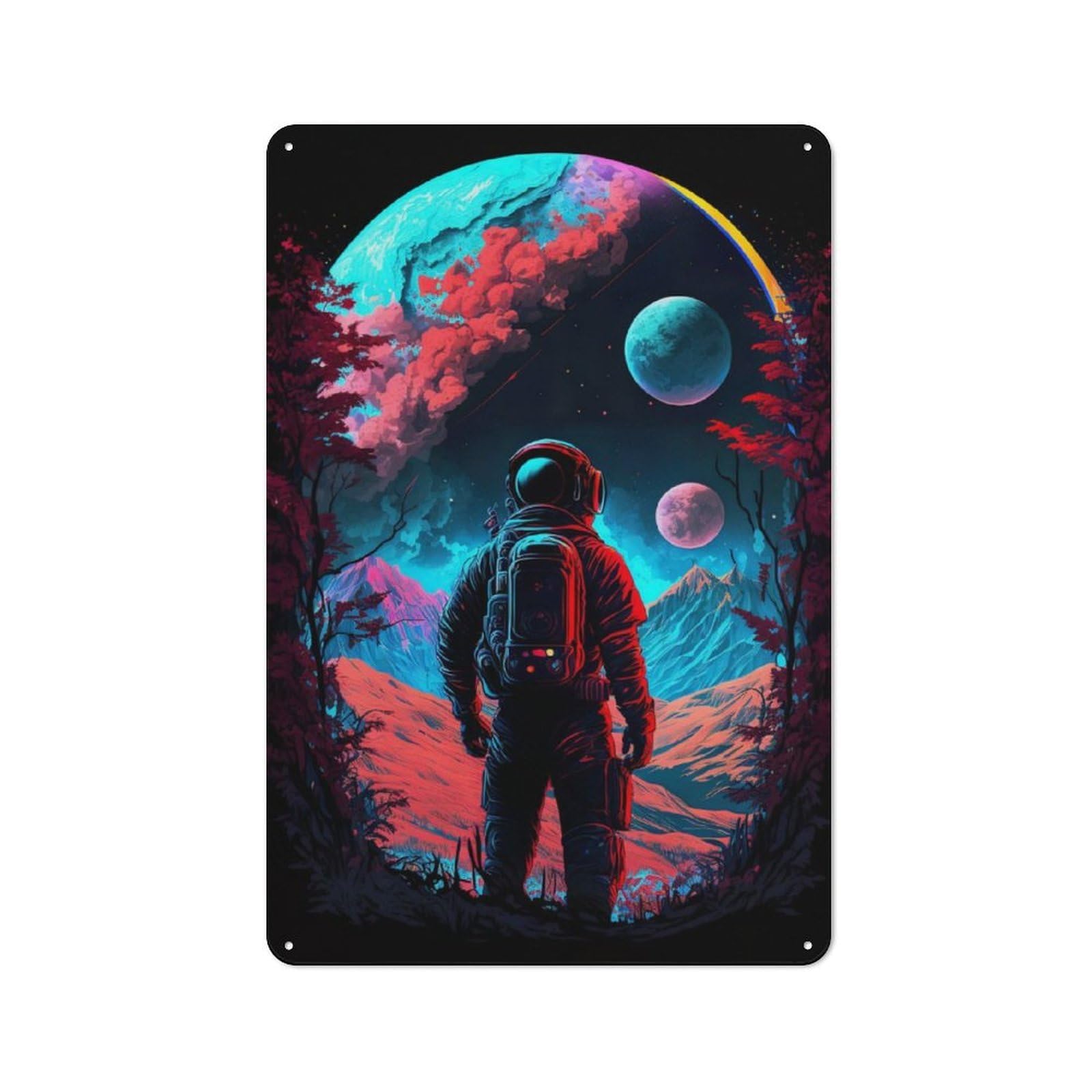 Junmoney Astronaut In Outer Space Retro Metal Wall Sign 30X20cm With For Bar Or Restaurant, Gift Idea For A New Home And Metal Sign Collection