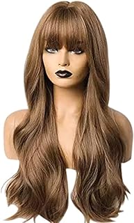 باروكات صناعية مموجة ومجعدة بغرة امامية (لون بني فاتح)