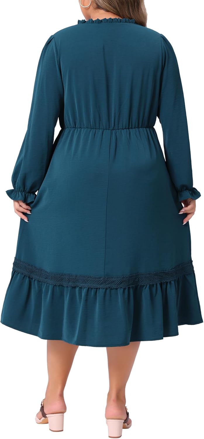 Agnes Orinda Plus Size Women's Ruffle V Neck Long Sleeve Tiered Midi Dress Flowy A Line Layered Fall Dress Casual - Image 4