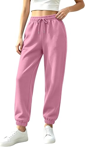 Fleece Joggers for Women Cuffed Hem Sweatpants High Rise Athletic Pants