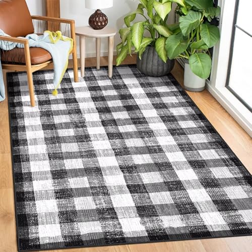 COLORPAPA Checkered Area Rug 3x5, Washable Rugs for Living Room,