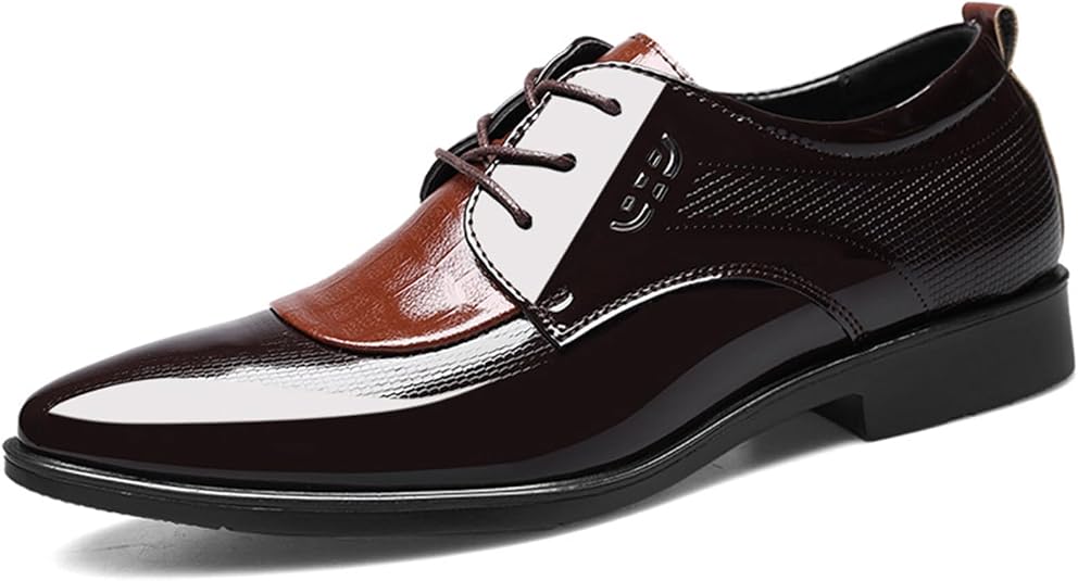 LMUIPMAA Mens Patent Leather Derby Shoes Pointed Toe Lace Up