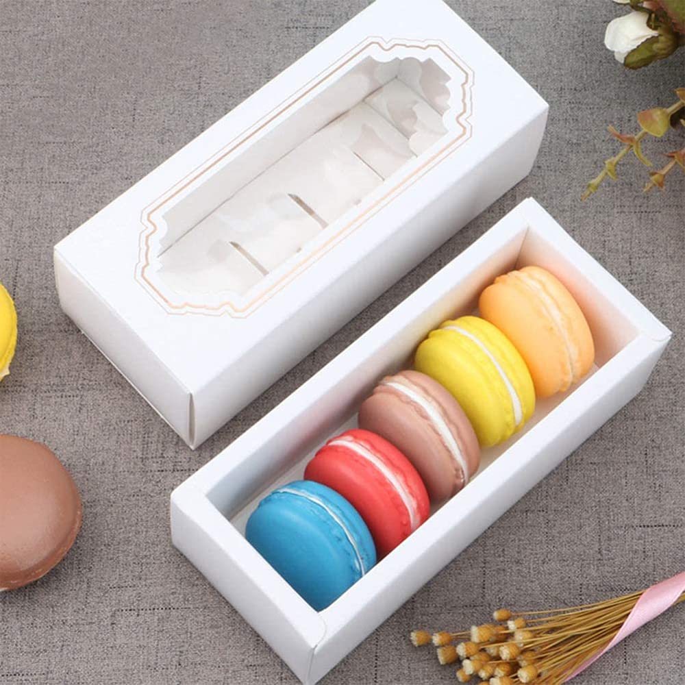 10 Scatole Per Macaron Con Finestra Trasparente, In Carta Alimentare, 18.5x5x5 Cm, Per Biscotti E Dolci, Feste