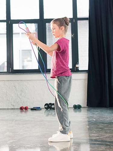 Miniatura 5 de Lorvain Cuerda de saltar para niños, cuerdas de saltar ajustables para niñas y niños pequeños, cuerda de saltar de algodón con mango de madera para