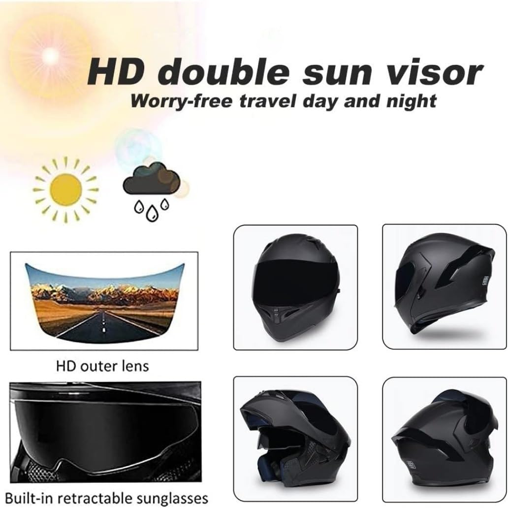 Casque Modulable Moto Bluetooth Intégral Casque, avec Haut-Parleur IntéGré Double Visière, ECE Homologué pour Scooter, pour Homme Femme