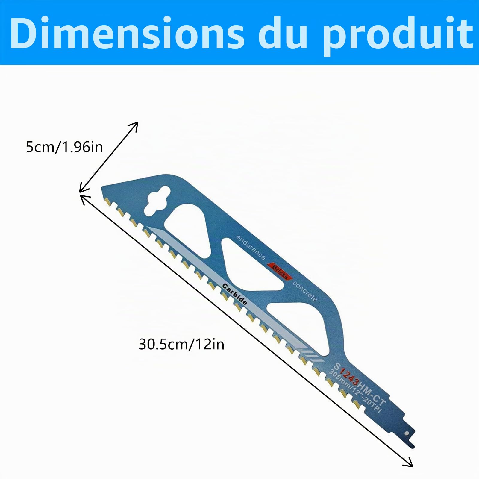 2 Pièces 305mm Lame Scie Sabre Brique Universelle en Carbure | Professionnel Lames de Scie Alternative en Carbure pour Coupe de Brique, Béton Cellulaire, Bois, Métal, Parpaing