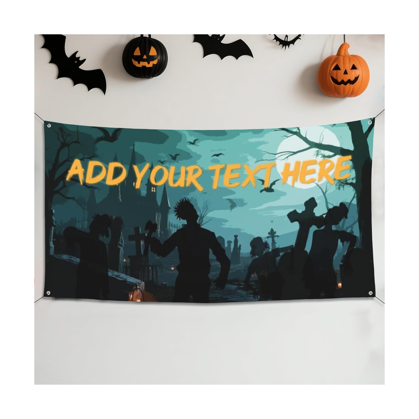 Personalised Halloween Banner Custom Text Outdoor and Indoor Home Decor Spooky Party Backdrop
