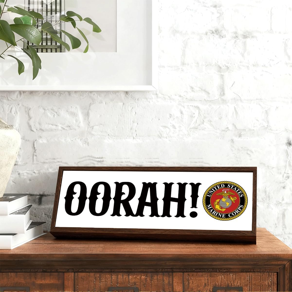 Oorah Sign, Marines Decor, Decorative Wooden Framed Sign, American Home Decor, Rustic Tabletop Decors, Retirees Gifts for Marine Corps Men or Women, United States Marine Corps Gifts